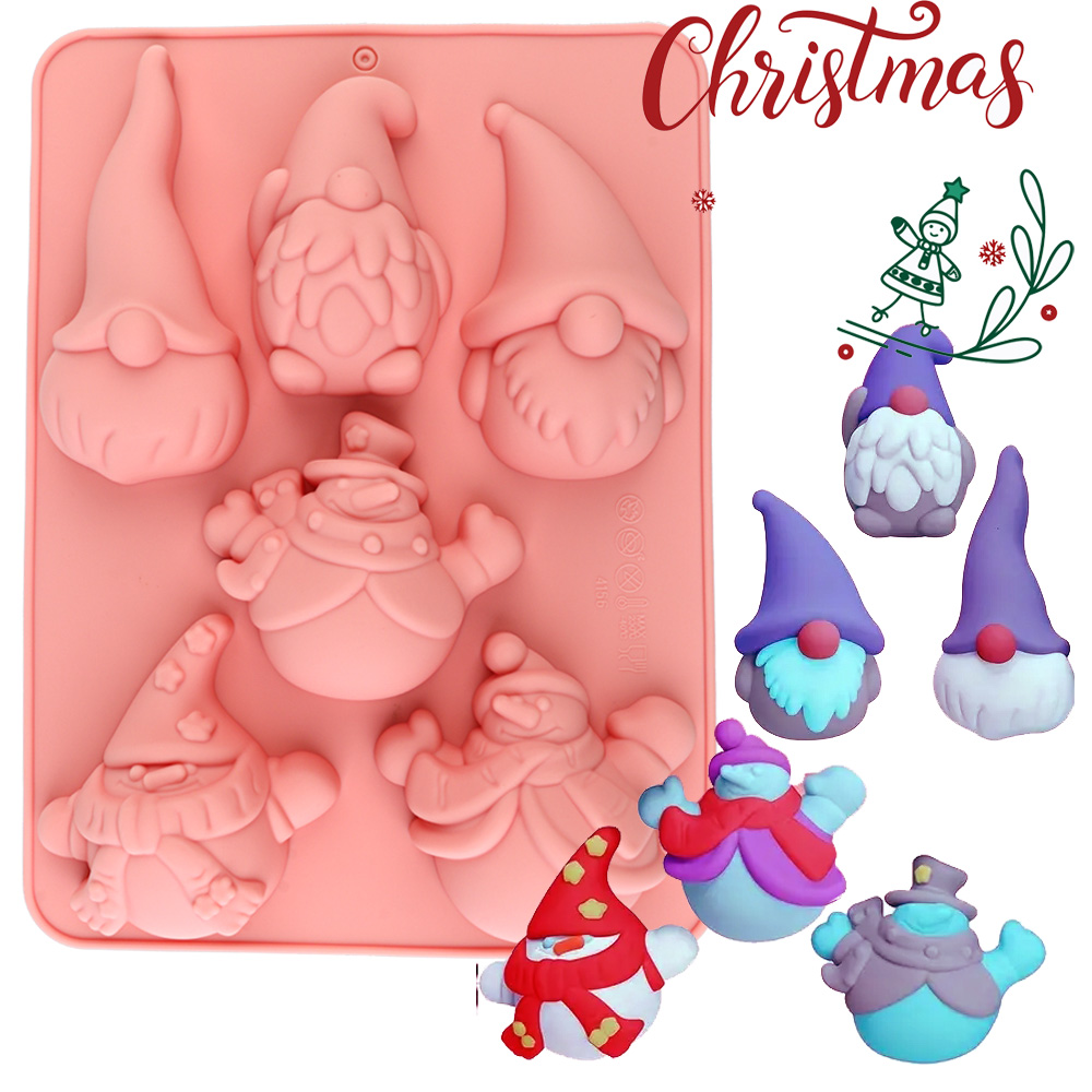 Candle Making Items - 6-Cavity Christmas Gnome Cake Chocolate Silicone