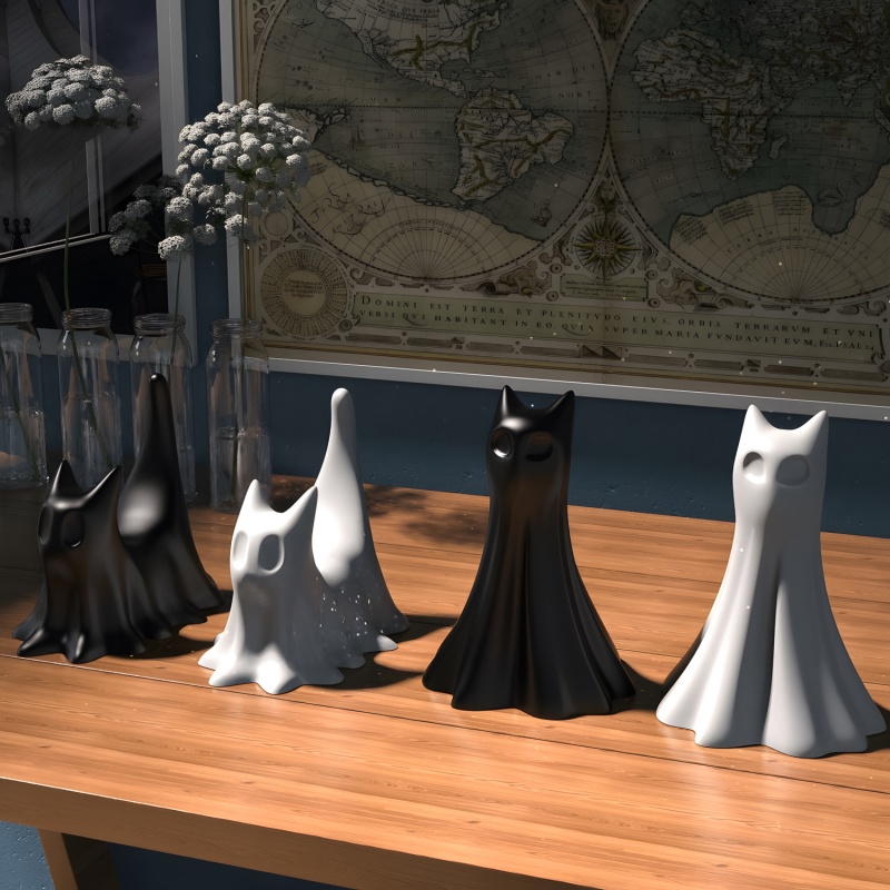 Ghost Cat Halloween Desktop Or - Candle Making Items บทวิจารณ์และราคา