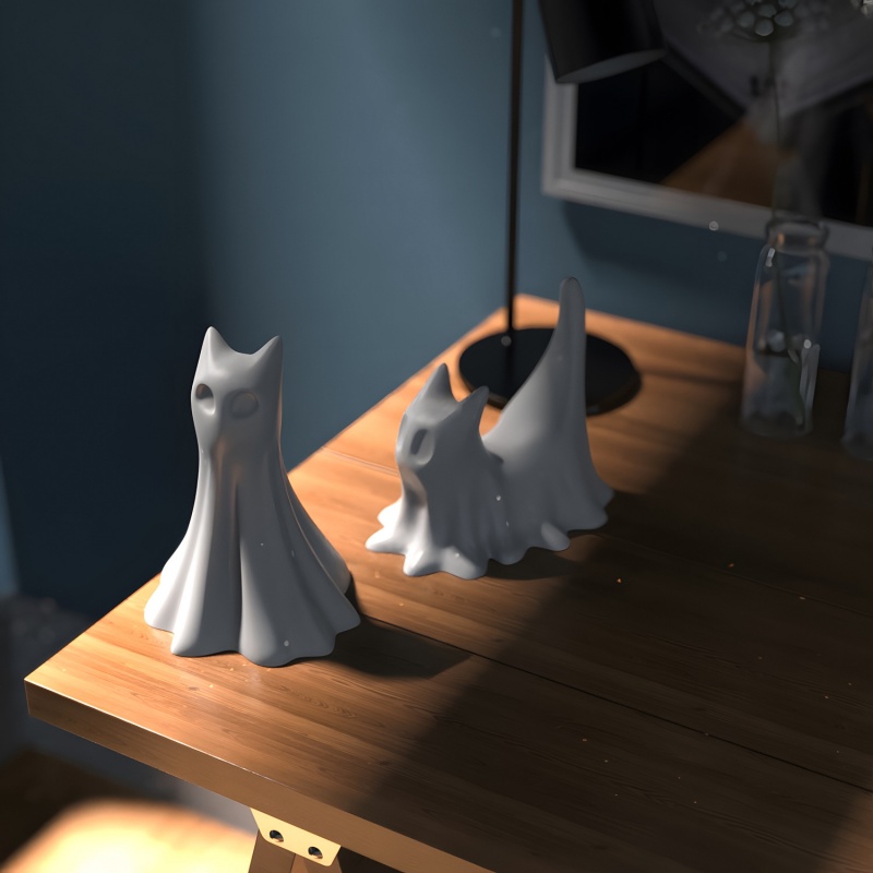 Ghost Cat Halloween Desktop Or - Candle Making Items บทวิจารณ์และราคา
