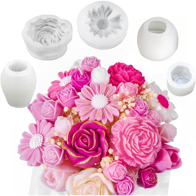 5Flower Candle Mold Set，3D Flo - Candle Making Jelly บทวิจารณ์และราคา
